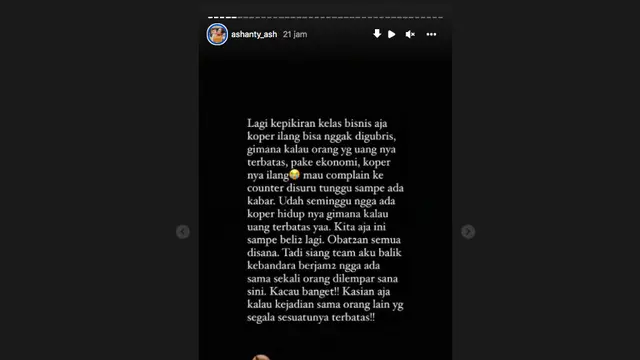 Ashanty Kehilangan Koper di Pesawat Saat Liburan Menuju Amerika Serikat, Sudah Seminggu Belum Ketemu. (instagram.com/ashanty_ash)