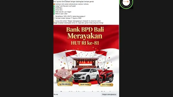 Cek Fakta: Hoaks Link Pendaftaran Undian Berhadiah Sambut HUT RI dari Bank BPD Bali