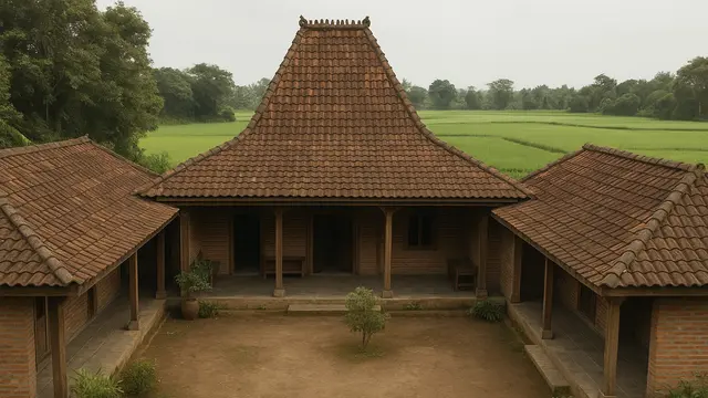 Gambar Rumah Klasik Jawa Sederhana di Tepi Sawah