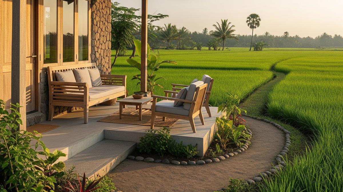 6 Desain Rumah Desa Minimalis dengan Tempat Duduk Pinggir Sawah untuk Healing