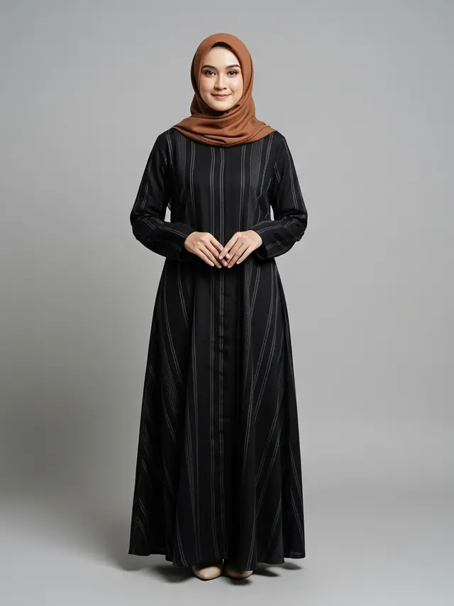 Gamis Linen Kombinasi Hitam untuk Sirkulasi Udara