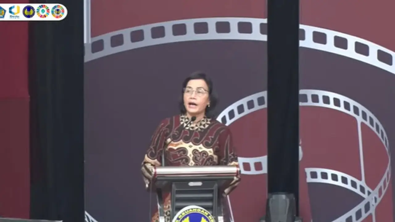 Sri Mulyani saat menghadiri acara Kick Off Kerjasama PKN STAN dan Kementerian Desa PDT di Tangerang, Rabu (22/6/2022).