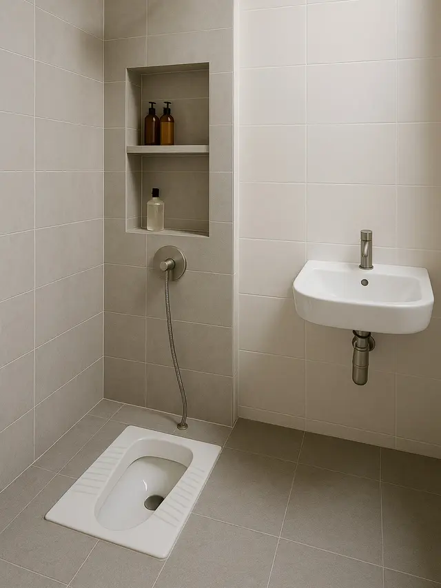 Model Kamar Mandi Minimalis Kloset Jongkok Tanpa Bak Mandi (Image by ChatGPT)