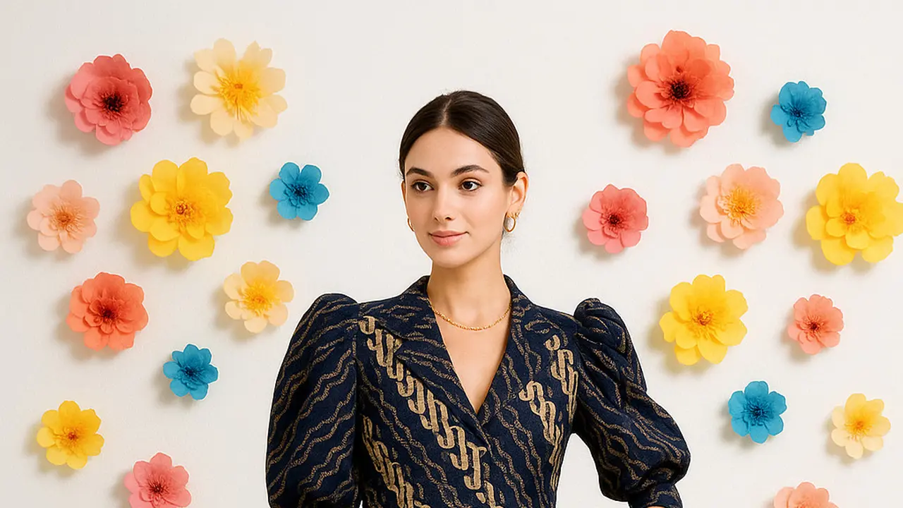 Model Blazer Batik Lengan Puff Crop