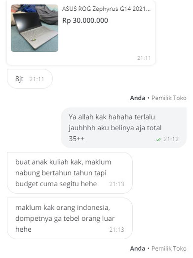 Chat Pembeli Nawar Harga Sadis ke Penjual, Bikin Ikut Kesal. (Sumber: Twitter/thepan_316)