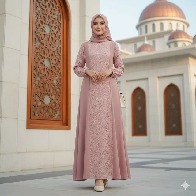Model Gamis Crinkle Kombinasi Brokat
