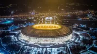 Suasana Stadion Luzhniki Arena di Moscow, Rusia, Selasa (24/1/2018). Stadion ini merupakan salah satu venue Piala Dunia 2018. (AFP/Dmitry Serebryakov)