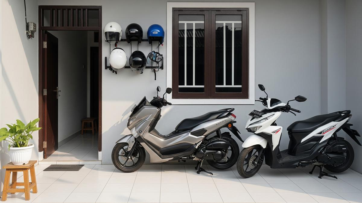 8 Model Teras Rumah Modern dengan Rak Helm &amp; Parkir Motor Tertata, Simpel dan Rapi