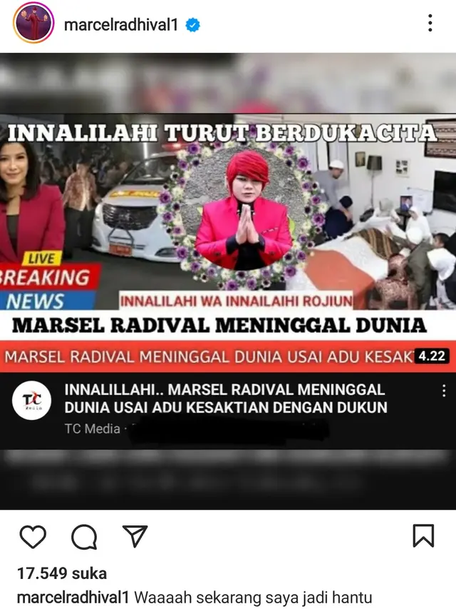 Dari narasi yang beredar, Pesulap Merah disebut meninggal dunia usai beradu kesaktian dengan seorang dukun.