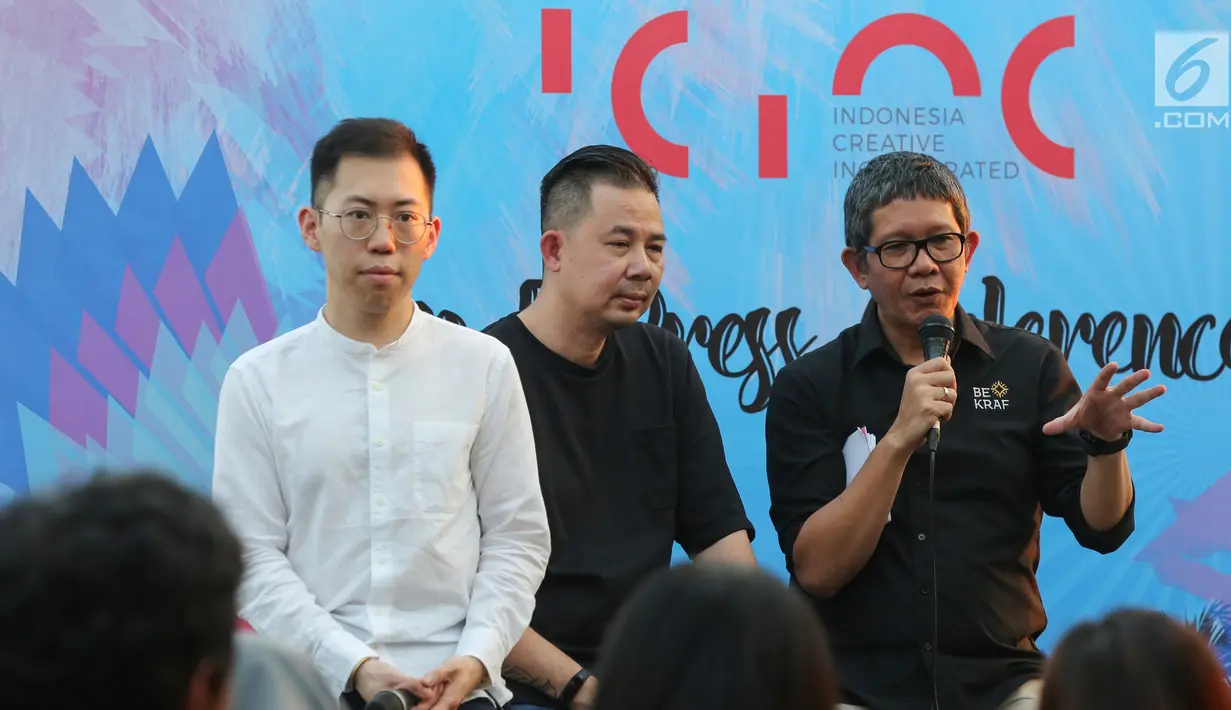 Wakil Kepala Bekraf Ricky Pesik memberi keterangan pers Indonesia Creative Incorporated (ICINC) di Jakarta, Kamis (11/07/2019). Badan Ekonomi Kreatif (Bekraf) akan memberangkatkan 5 pemenang seleksi ICINC ke Los Angeles dalam Head in the Clouds Festival. (Liputan6.com/Fery Pradolo)