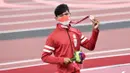 Tampil di Stadion Nasional Tokyo, Sapto Yogo mencatatkan waktu 11,31 pada laga final. Catatan waktu itu sudah cukup mengantarnya menyabet medali perunggu. (Foto: Dok NPC Indonesia)