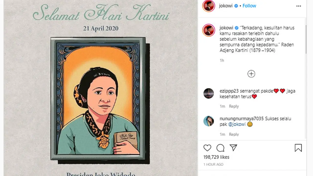 Presiden Jokowi menyampaikan Selamat Hari Kartini.
