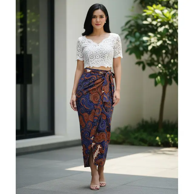 9 Model Atasan Brokat Modern Bawahan Rok Batik Lilit Elegan, Gaya Kondangan Kekinian