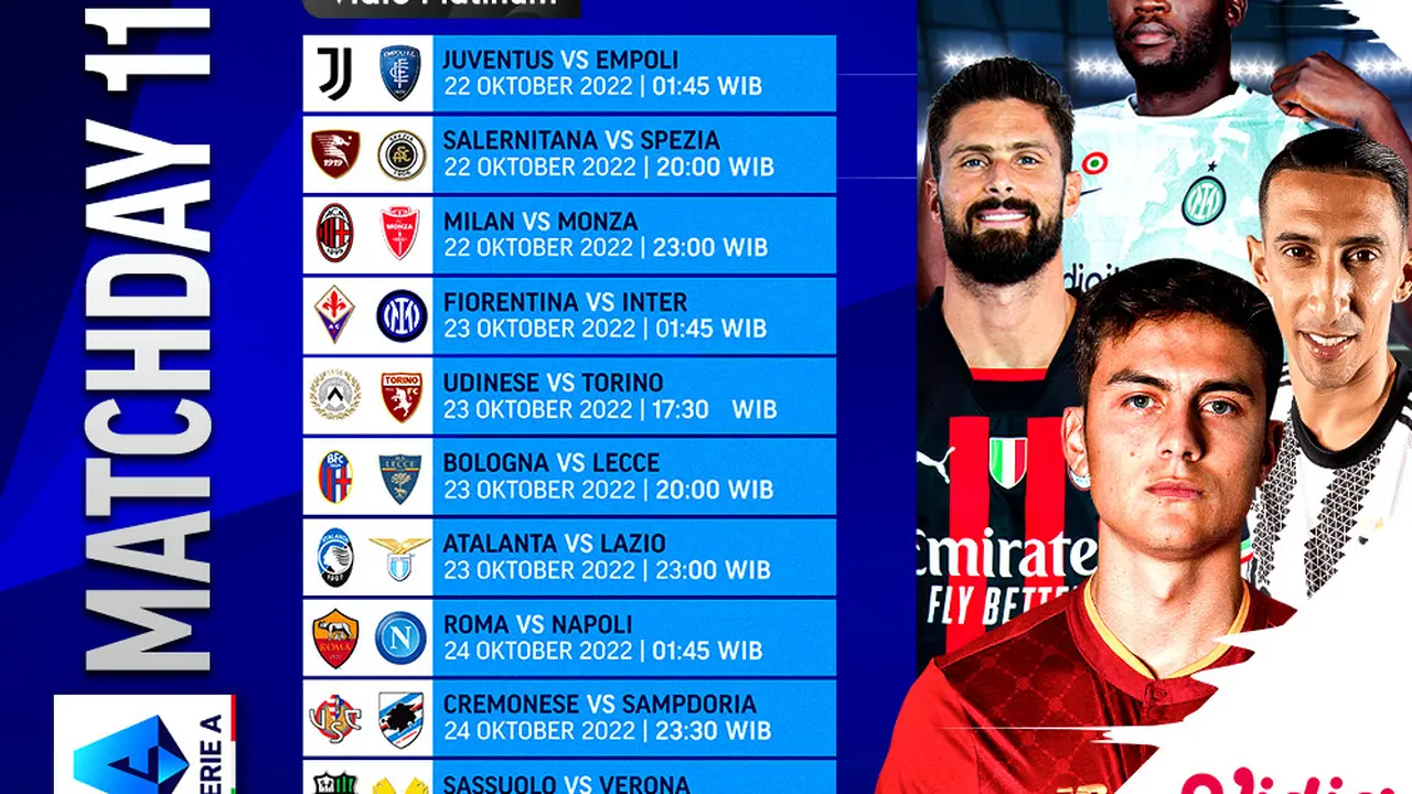 Jadwal dan Live Streaming Liga Italia 2022/2023 Matchday 11 di Vidio, 22-25 Oktober 2022