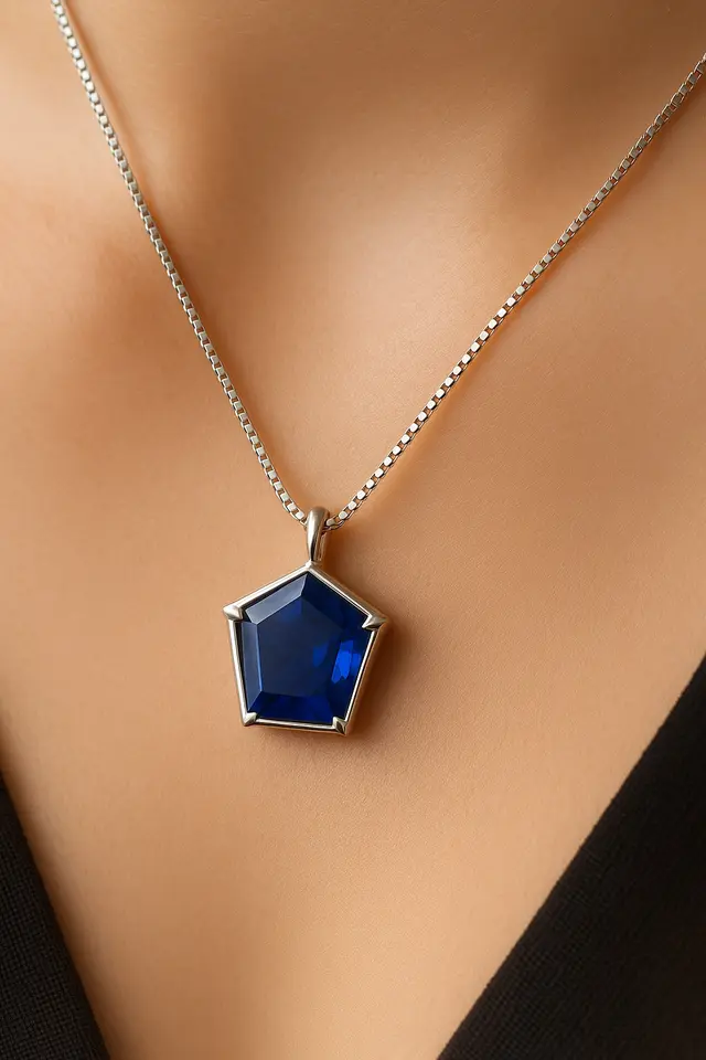 1. Kalung Emas Safir Biru "Skyline Cut"