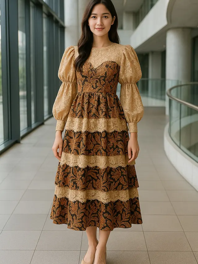Model Batik Brokat Kombinasi Lengan Puff dan Bishop yang Sedang Hits