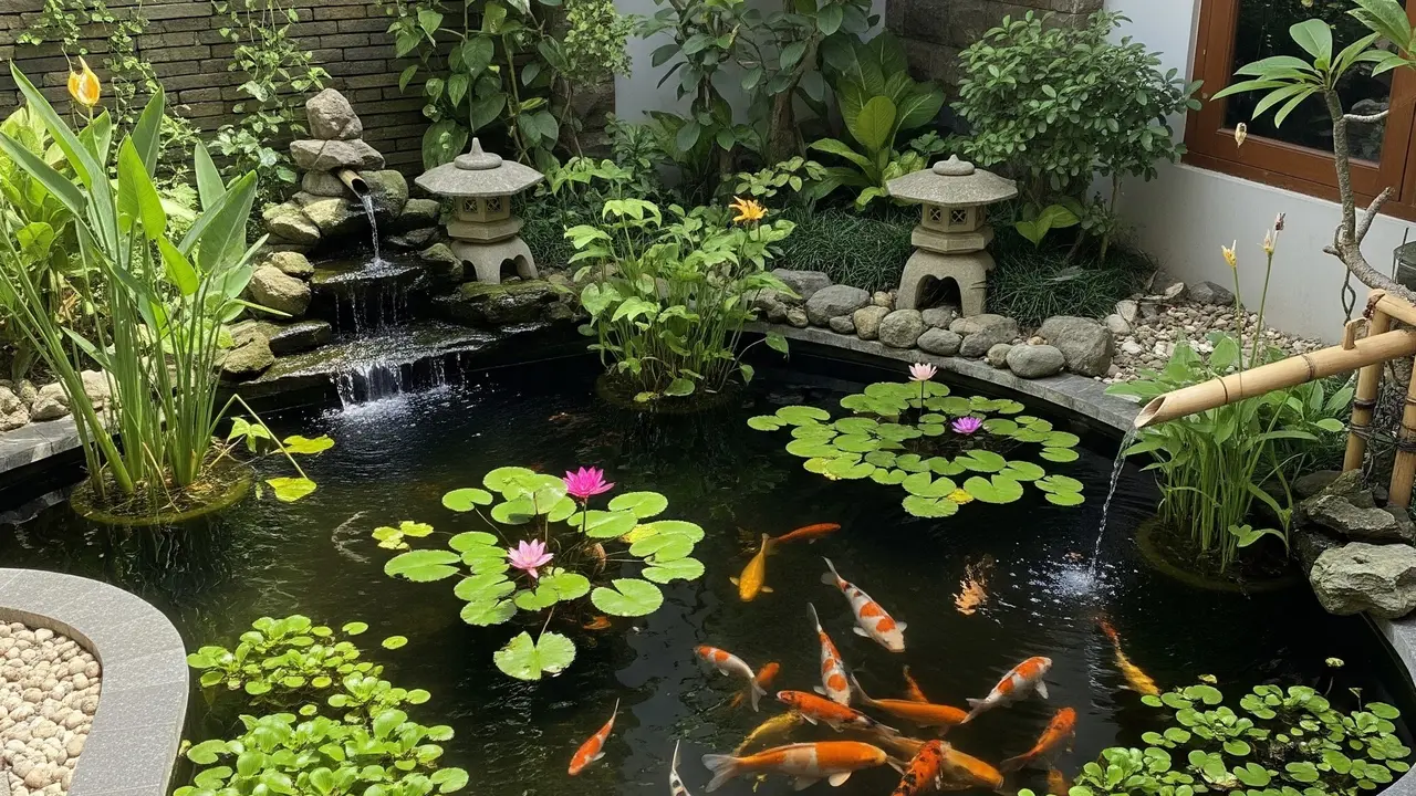 6 Desain Kolam Ikan Ramah Anak dengan Sudut Membulat dan Pagar Alami