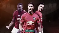 Trio Penyerang Manchester United: Anthony Martial, Marcus Rashoford dan Mason Greenwood. (Bola.com/Dody Iryawan)
