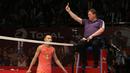 Pebulutangkis ganda campuran Tiongkok, Zhang Nan, mendapat kartu kuning saat bertanding melawan pebulutangkis Indonesia, Tontowi Ahmad/Liliyana Natsir. (Bola.com/Arief Bagus)