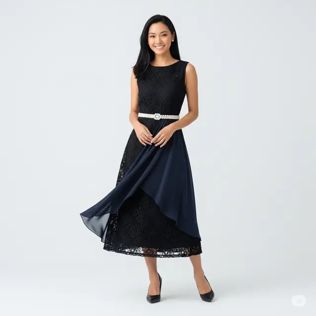 Model Baju Brokat Midi Dress Kombinasi Chiffon Terbaru.