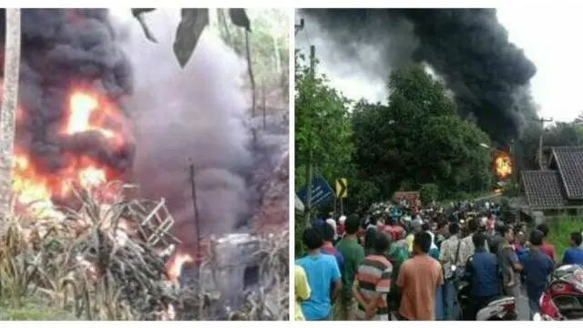 Truk pengangkut bahan bakar minyak (BBM) terbakar di Jalan Raya Cigudeg, Kampung Cilame, Desa Bunar, Kecamatan Cigudeg, Kabupaten Bogor, Jawa Barat. Sopir dan kernet truk yang belum diketahui identitasnya itu tewas.