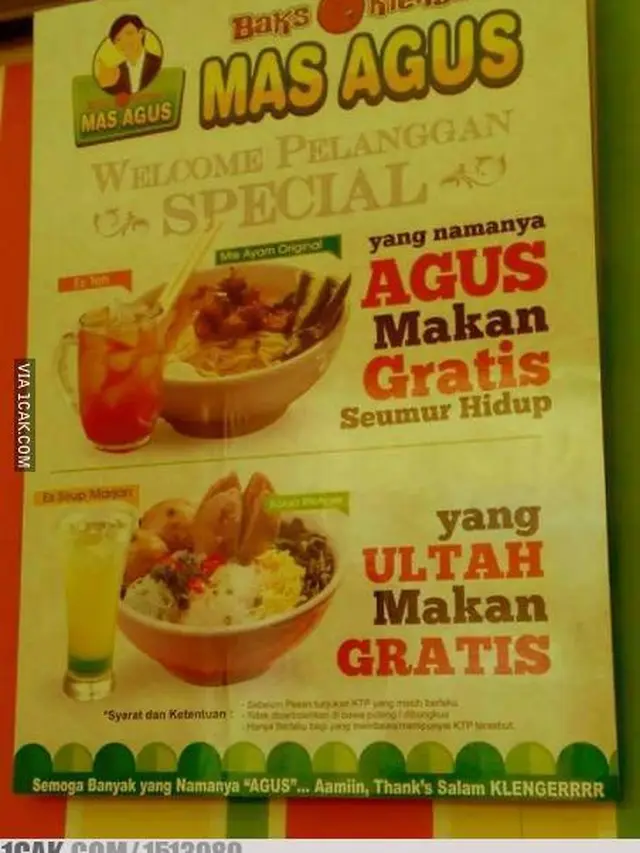 6 Spanduk Jualan 'Agus Gratis Makan' Ini Kocak, Agustus Penuh Berkah