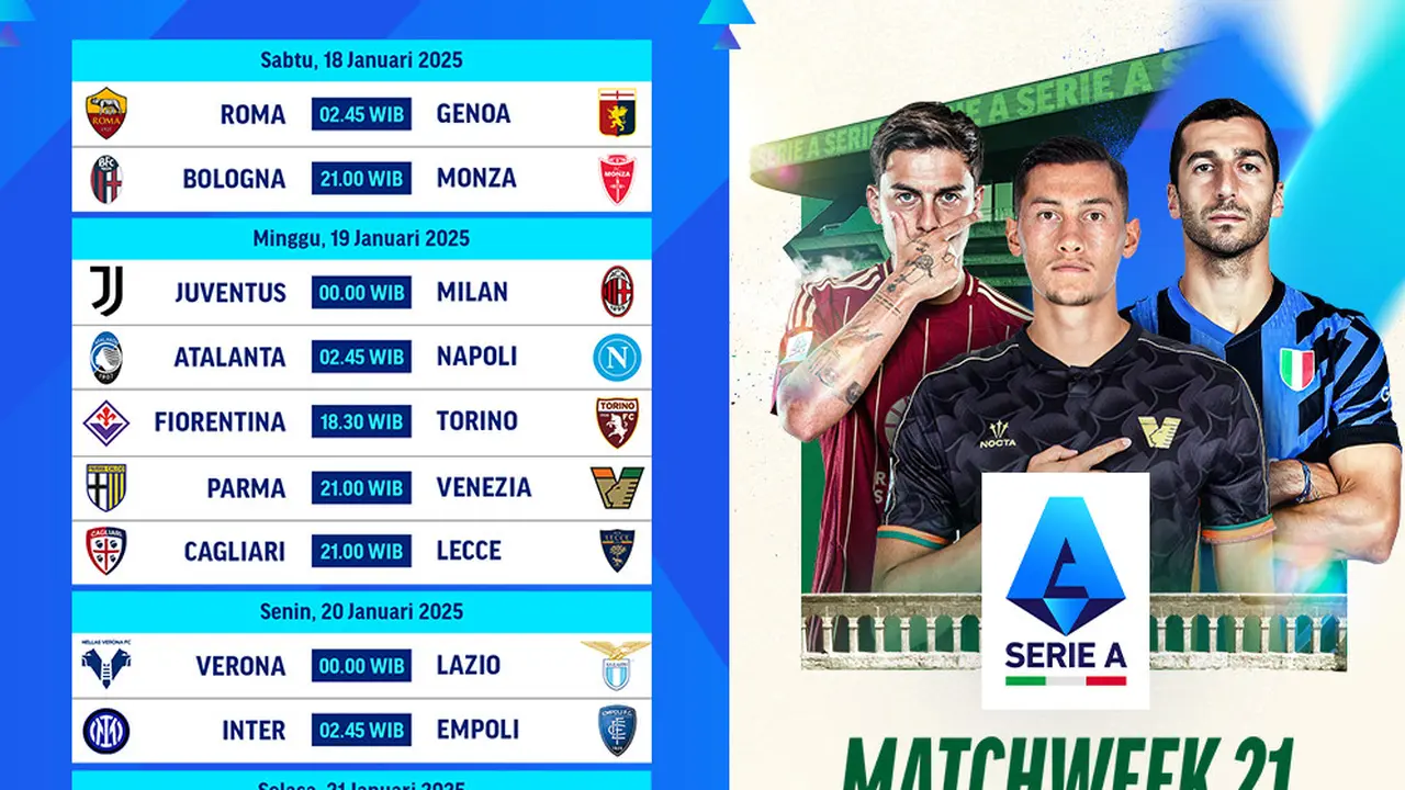 Jadwal Serie A 2024/25 Matchweek ke 21 di Vidio
