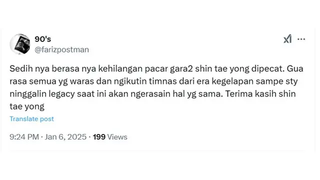 6 Cuitan Netizen Sedih Shin Tae-yon Dipecat, Ernest Prakasa Ikut Tulis