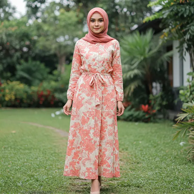 Model Gamis Simple tapi Mewah Motif Bunga