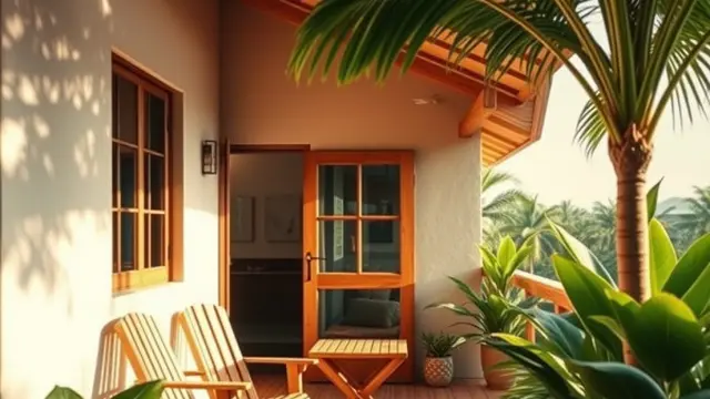 Teras dengan Tempat Duduk Luar Berbahan Kayu