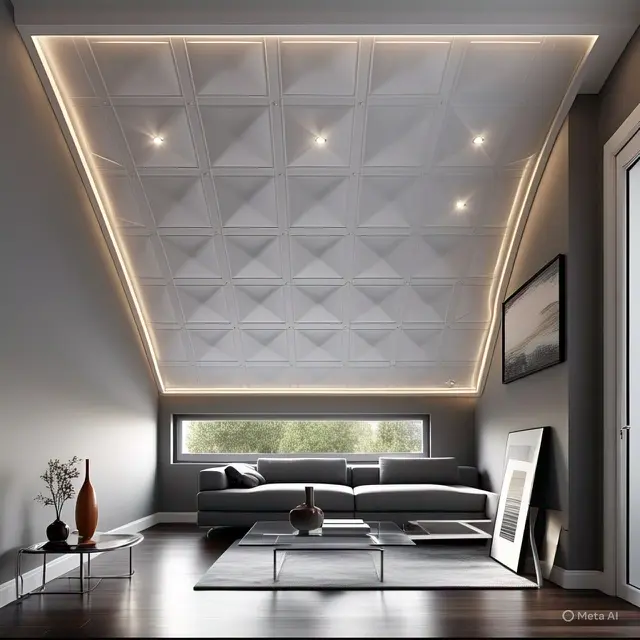 Plafon PVC dengan Desain Panel Putih Bersih