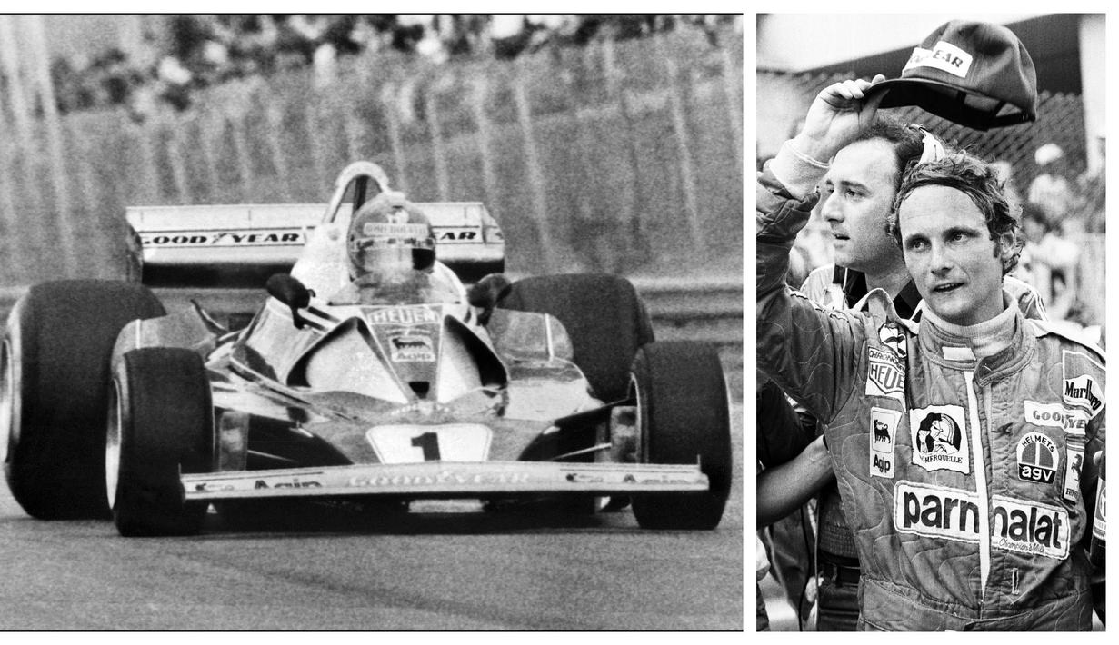 Kecelakaan hebat Niki Lauda di sirkuit Nurburgring Nordschleife pada tahun 1976, membuat perubahan pada faktor keamanan lintasan. Insiden tersebut menyebabkan api yang cukup besar dan memaksa Lauda untuk dilarikan ke rumah sakit. (Foto Kolase: AFP)