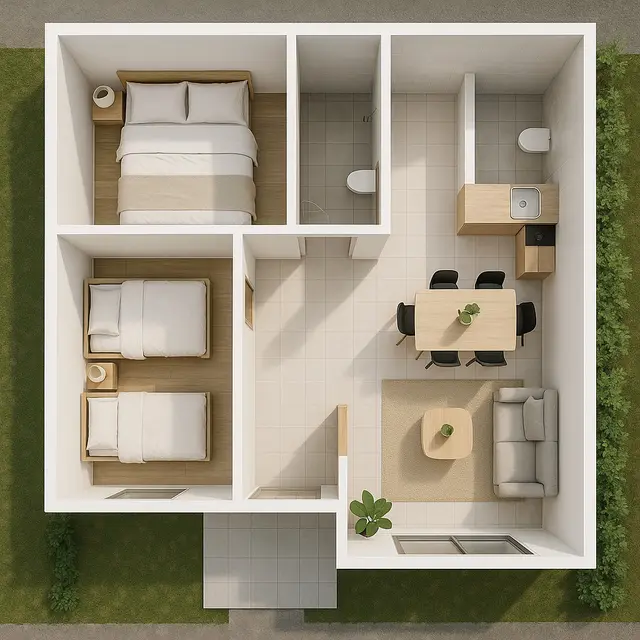 Gambar Desain Rumah Tipe 45 dengan 2 Kamar Tidur