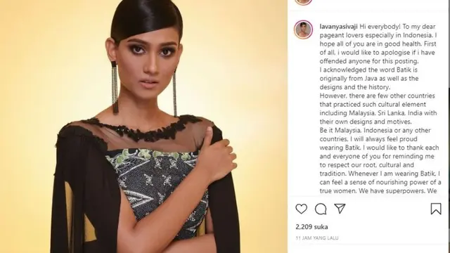 Minta Maaf Sebut Batik Berasal dari Negaranya, Miss World Malaysia Tetap Diprotes
