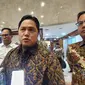 Menteri BUMN Erick Thohir di Kompleks Parlemen, Jakarta, Senin (2/9/2024). Erick tengah menyusun rencana dalam penyelesaian penyehatan PT Indofarma Tbk (INAF). (Arief/Liputan6.com)