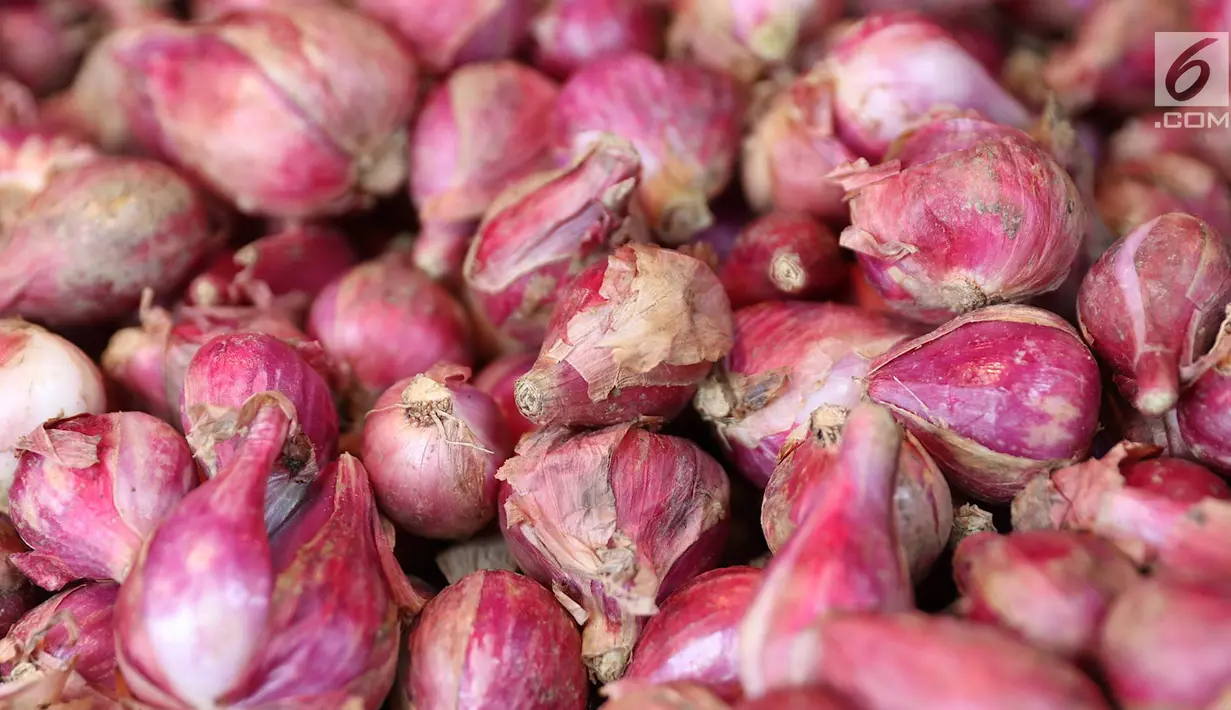 Pedagang menjajakan bawang merah di Pasar Induk Kramat Jati, Jakarta, Selasa (2/4/2019). Sejumlah pedagang di Pasar Induk Kramat Jati mengaku harga bawang merah dan bawang putih relatif stabil, meskipun terjadi kenaikan harga di beberapa daerah. (Liputan6.com/Immanuel Antonius)