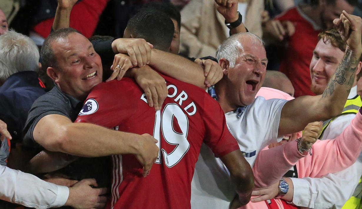 Berikut ini deretan gol yang diciptakan Marcus Rashford di menit-menit akhir untuk Manchester United. (AFP/LindseyParnaby)