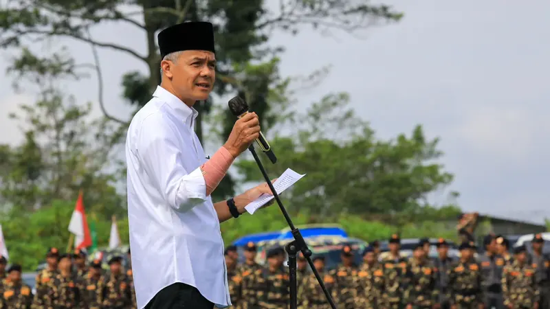 Gubernur Jawa Tengah Ganjar Pranowo,  saat menghadiri Kemah Bakti Pimpinan Cabang (PC) GP Ansor Kabupaten Wonosobo. (Istimewa)