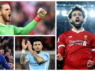 Berikut ini 11 pemain terbaik Premier League musim 2017-2018 versi Asosiasi Pesepak Bola Inggris (PFA). Tiga diantaranya adalah Mohamed Salah, Harry Kane dan David de Gea. (Foto-foto Kolase AFP)