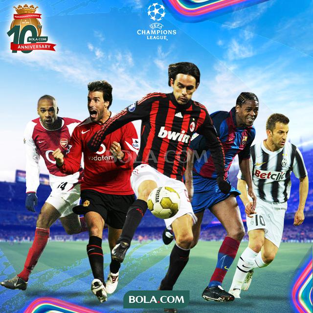 Artikel 10 Tahun Bola.com - Liga Champions, Alessandro Del Piero, Ruud van Nistelrooy, Patrick Kluivert, Filipo Inzaghi, Thierry Henry