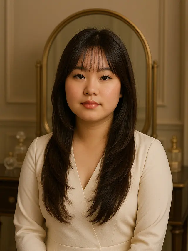 Model Rambut Layer Panjang Wajah Bulat