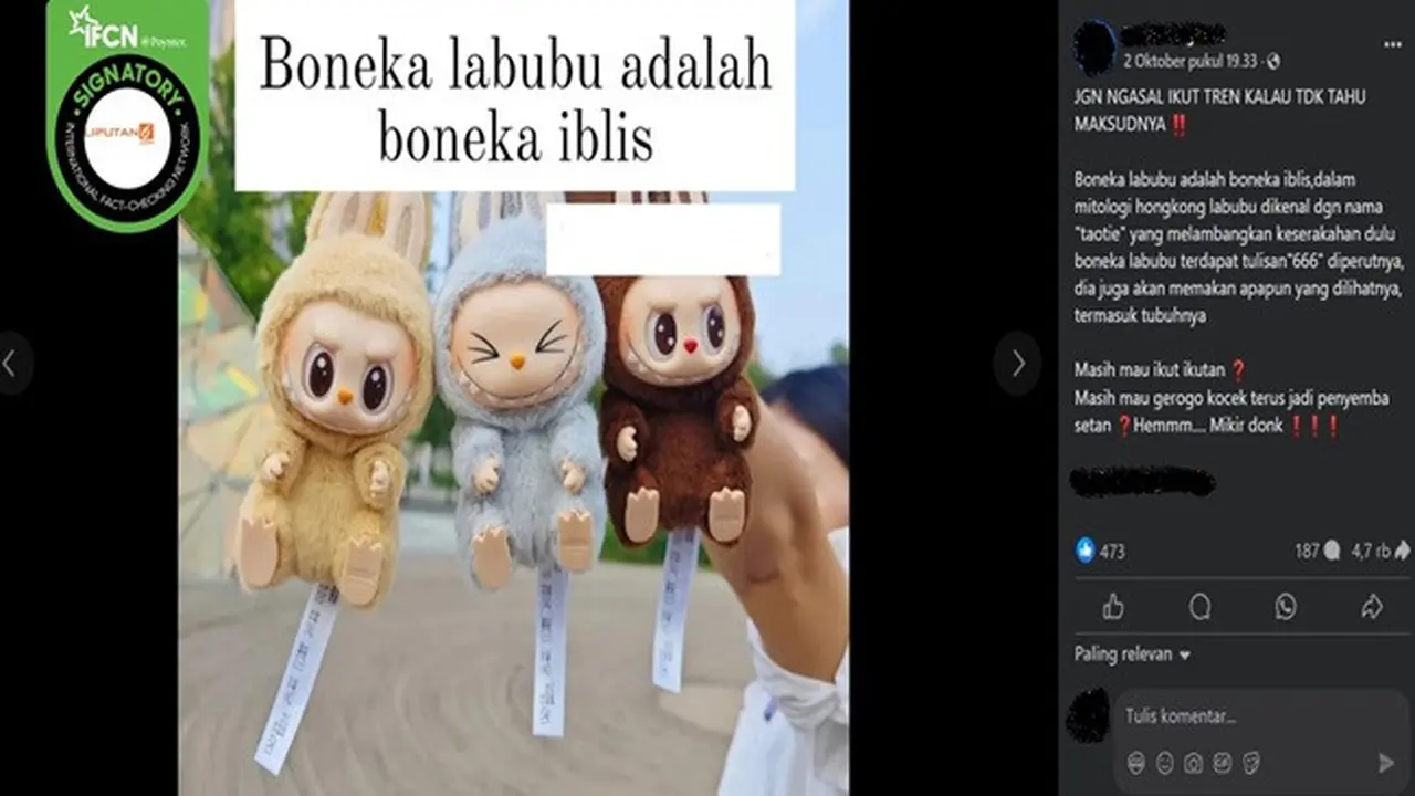 Gambar tangkapan layar kabar tentang boneka Labubu terinspiprasi dari makhluk mitologi China, Taotie. (sumber: Facebook)