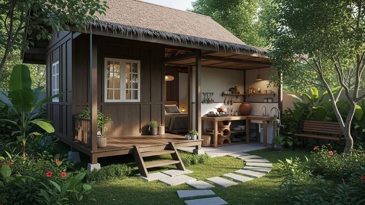 Rumah Kampung 1 Kamar dengan Dapur Terbuka (Gemini AI)