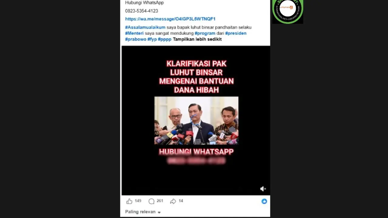 Cek Fakta Liputan6.com mendapati klaim video Ketua DEN Luhut Binsar Pandjaitan mengumumkan program bantuan dana hibah.