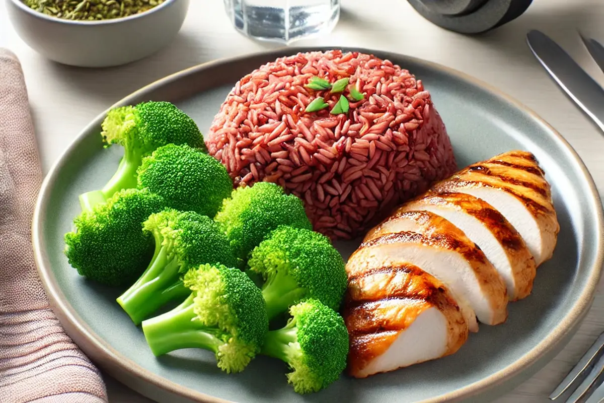 Nasi Merah dengan Dada Ayam Panggang dan Brokoli