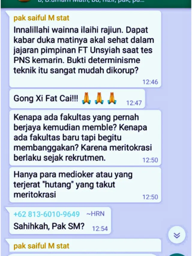 Tangkapan layar pesan yang ditulis oleh Saiful Mahdi (Liputan6.com/Rino Abonita)