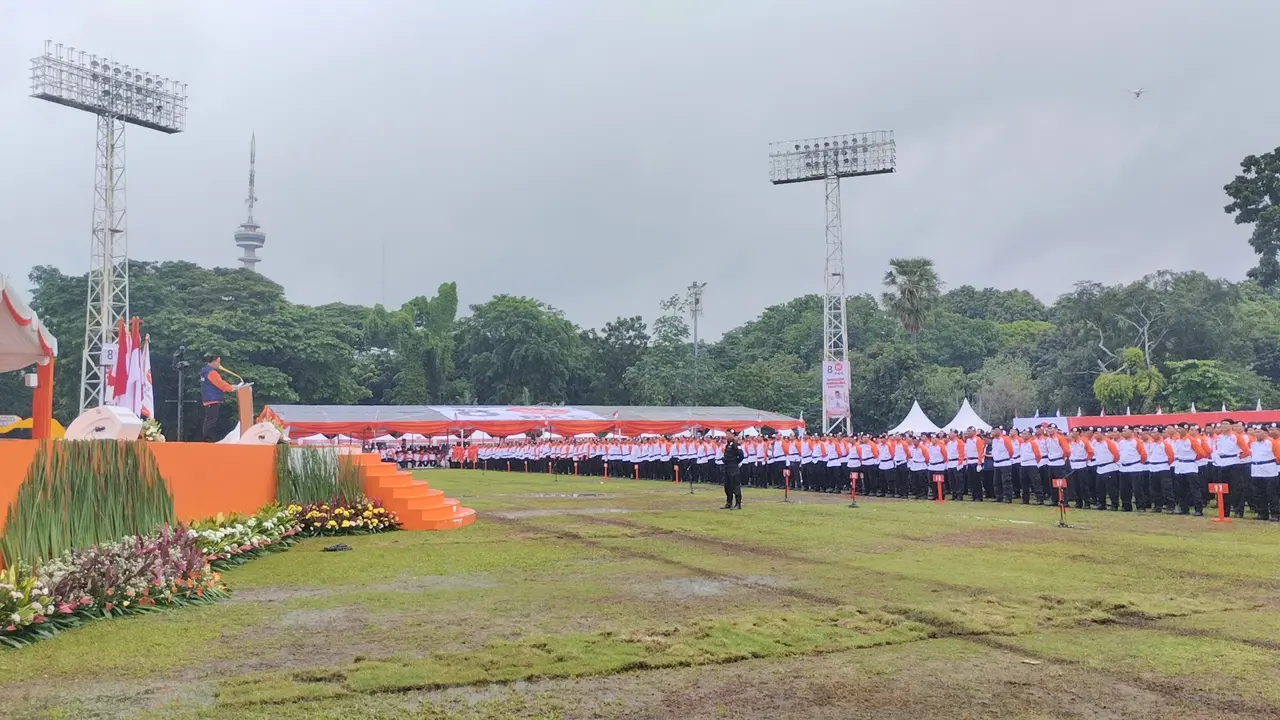 Anies Baswedan saat hadir di Apel Siaga PKS 2023 di Madya Gelora Bung Karno (GBK), Senayan, Jakarta, Minggu (26/2/2023).