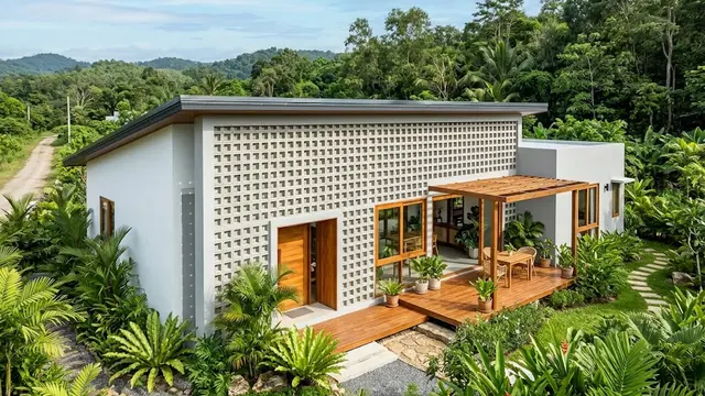 Dinding Roster Motif Persegi untuk Fasad Rumah