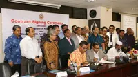 Penandatanganan kontrak 200 gerbong kereta api tipe MG (Meter Gauge) antara PT INKA dan Bangladesh Railway. (Dokumentasi KBRI Dhaka)