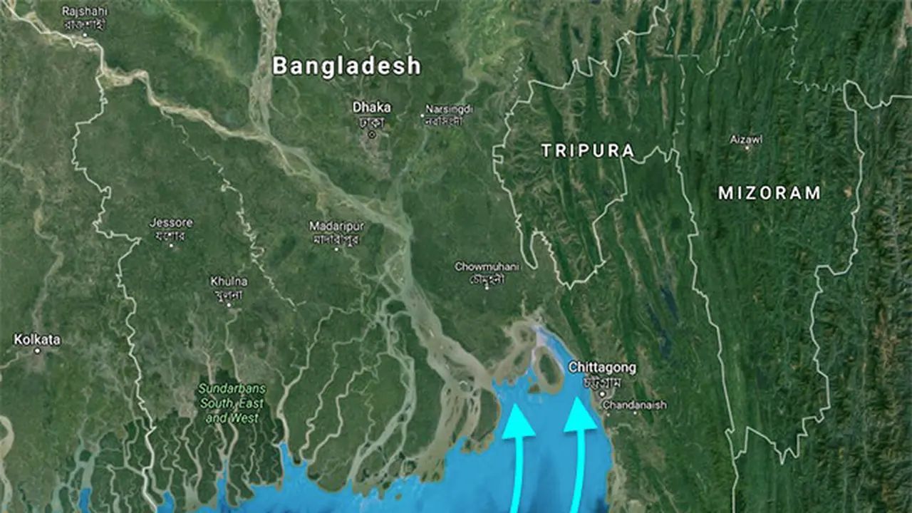 Perkiraan jangakauan Topan Mora di Bangladesh. (Google Maps)